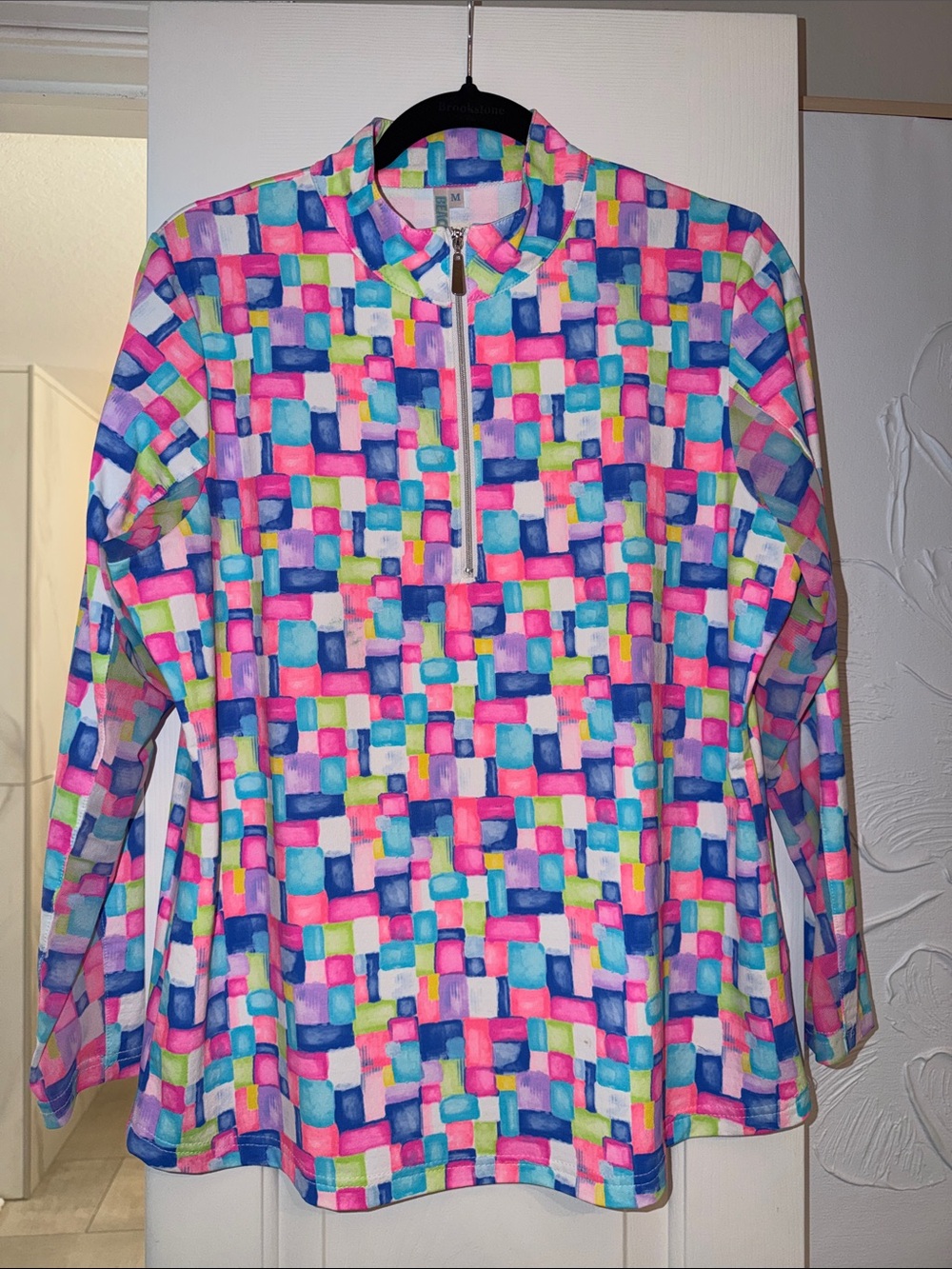 Beachtime by Lulu-B Pink Blue Multi-Color Quarter-Zip Pullover Like New Size M